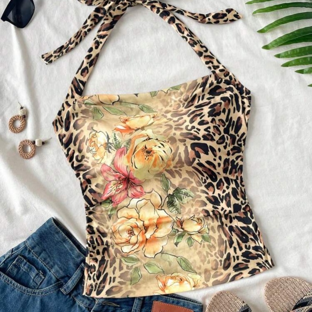 Women’s halter neck leopard print colorful top